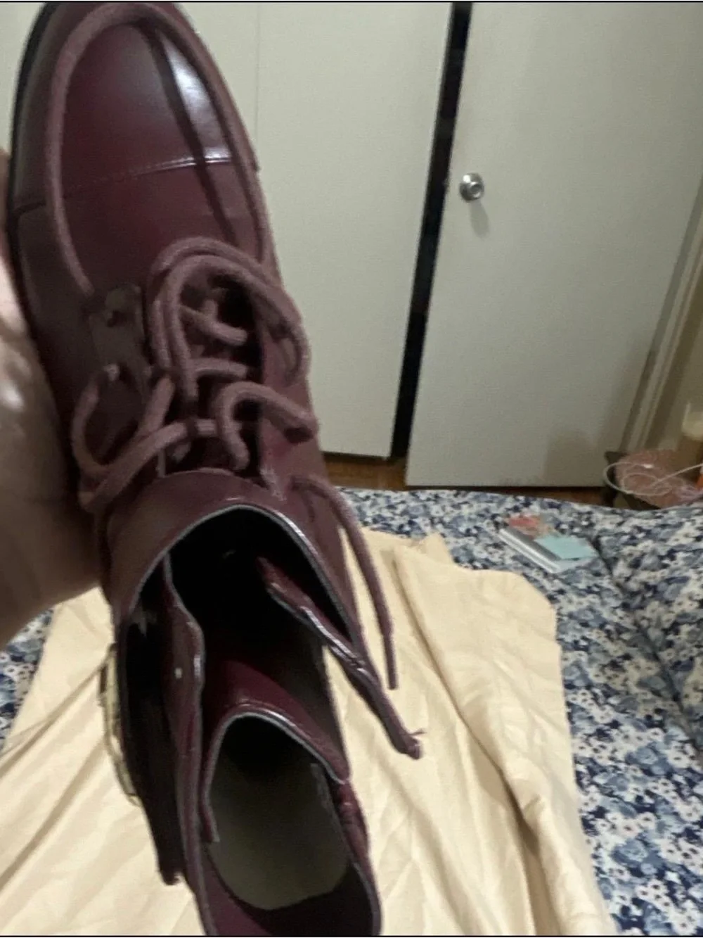 Michael Kors Maroon Leather Lace-Up Combat Boots with Gold MK Emblem